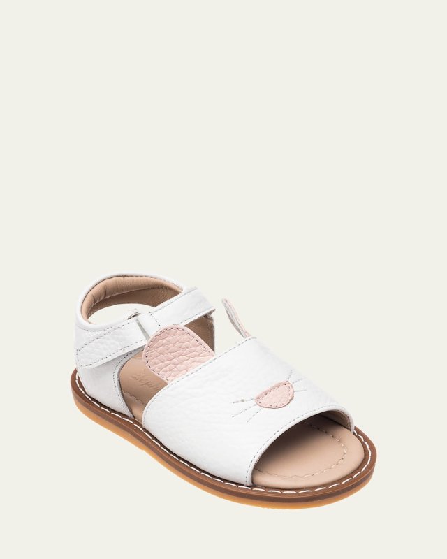 Girl's Bunny Leather Flat Sandals,
